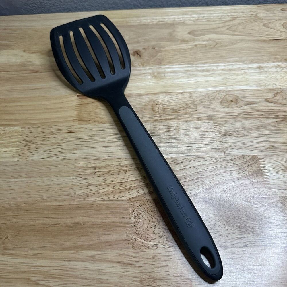 Calphalon Slotted Spatula Flipper Turner Black Nylon Gray Silicone Utensil 13.5